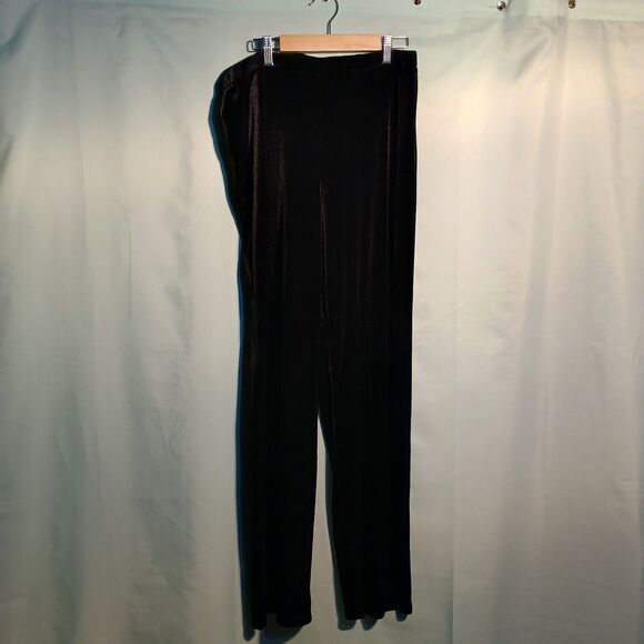 Women’s Black Velvet Wide Leg Pants – High Waist Dressy Trousers Size Medium - Picture 2 of 5